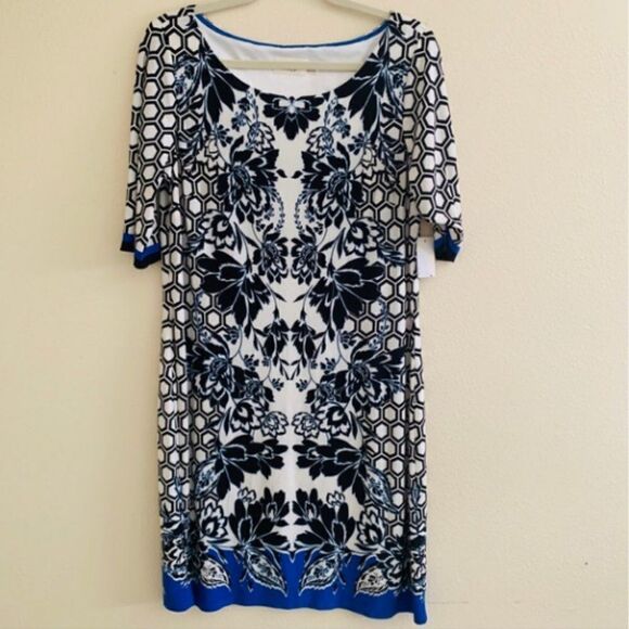 Eliza J ej8m7233 Dress Size 14 Floral Print Sheath Blue Cobalt - Picture 2 of 8